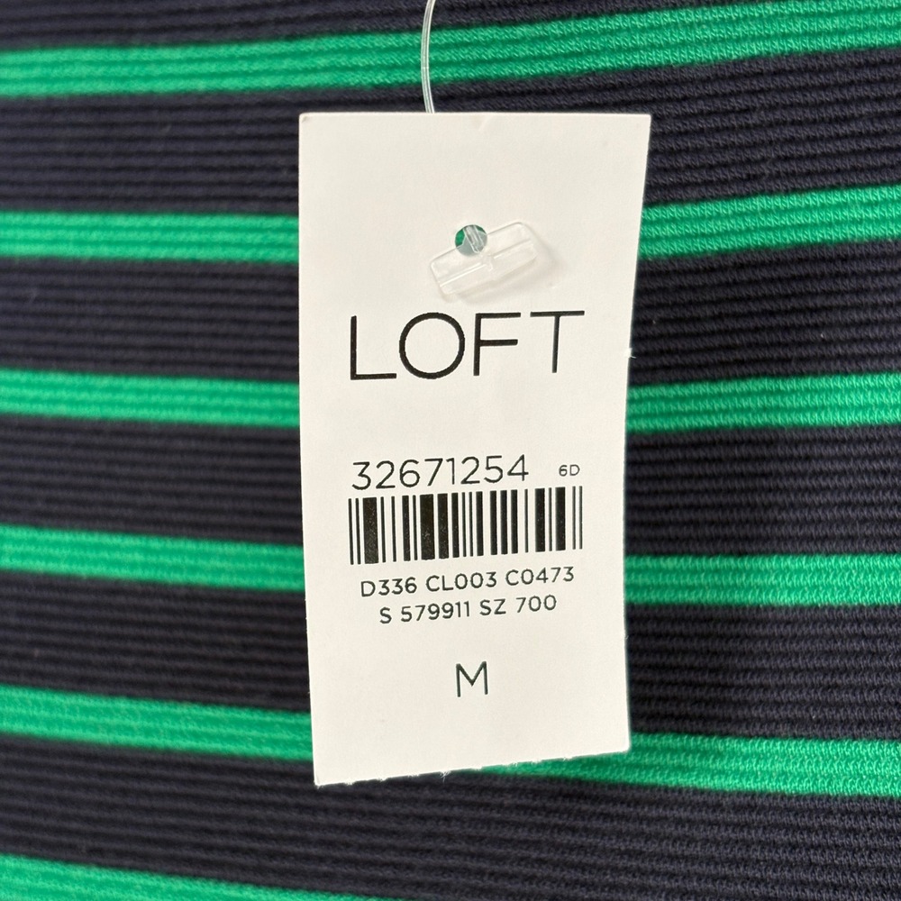 NWT LOFT Women Skirt M Green Navy Striped Ribbed Knit Midi Pencil 579911 Office